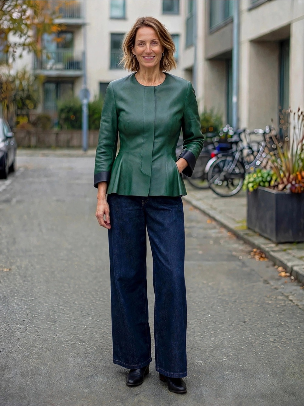 Marni emerald Green Peplum Leather Jacket